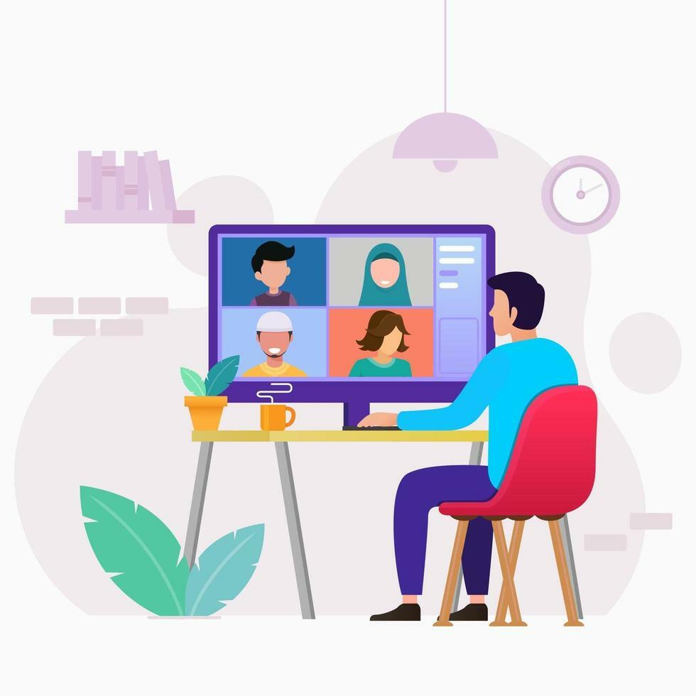 Online meeting work from home design vector